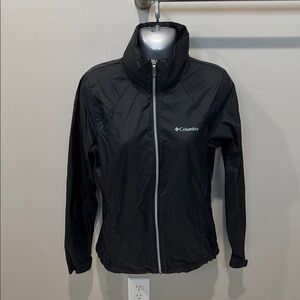 Columbia Black Windbreaker Jacket Full-Zip High Collar Hidden Hood